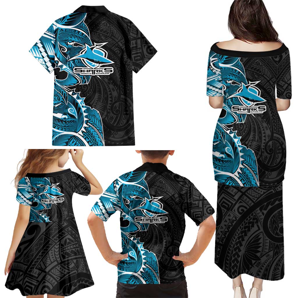 Cronulla Sharks Family Matching Puletasi and Hawaiian Shirt Polynesian Tribal Tattoo Pacific Sport Art