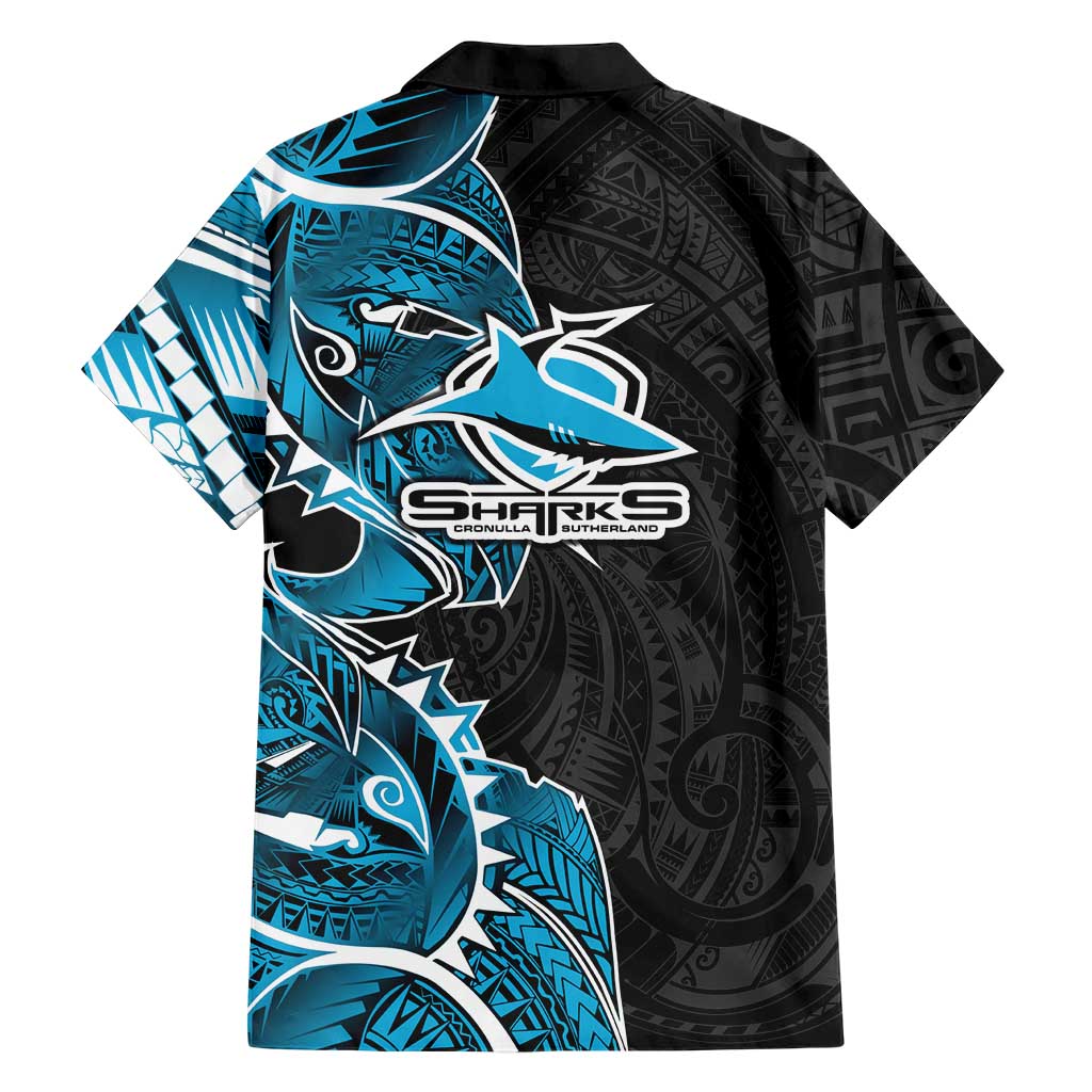 Cronulla Sharks Family Matching Short Sleeve Bodycon Dress and Hawaiian Shirt Polynesian Tribal Tattoo Pacific Sport Art