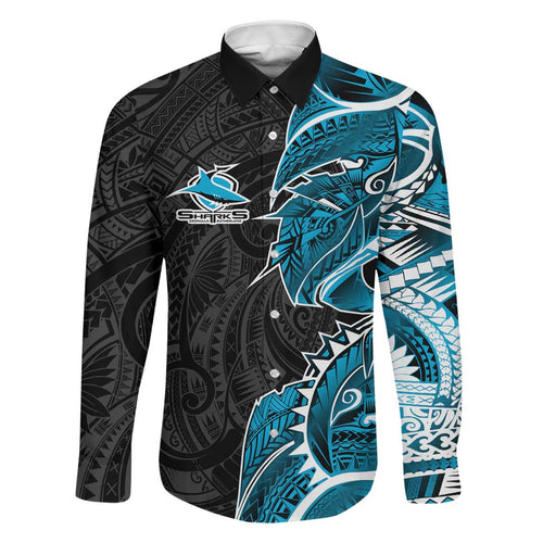 Cronulla Sharks Family Matching Short Sleeve Bodycon Dress and Hawaiian Shirt Polynesian Tribal Tattoo Pacific Sport Art
