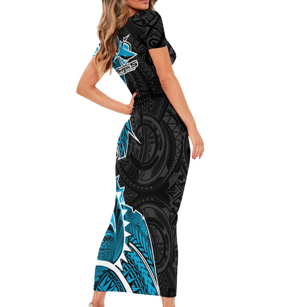 Cronulla Sharks Family Matching Short Sleeve Bodycon Dress and Hawaiian Shirt Polynesian Tribal Tattoo Pacific Sport Art