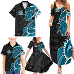 Cronulla Sharks Family Matching Summer Maxi Dress and Hawaiian Shirt Polynesian Tribal Tattoo Pacific Sport Art