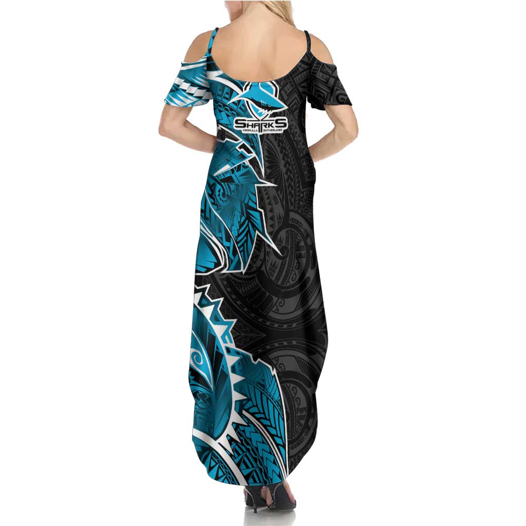 Cronulla Sharks Family Matching Summer Maxi Dress and Hawaiian Shirt Polynesian Tribal Tattoo Pacific Sport Art