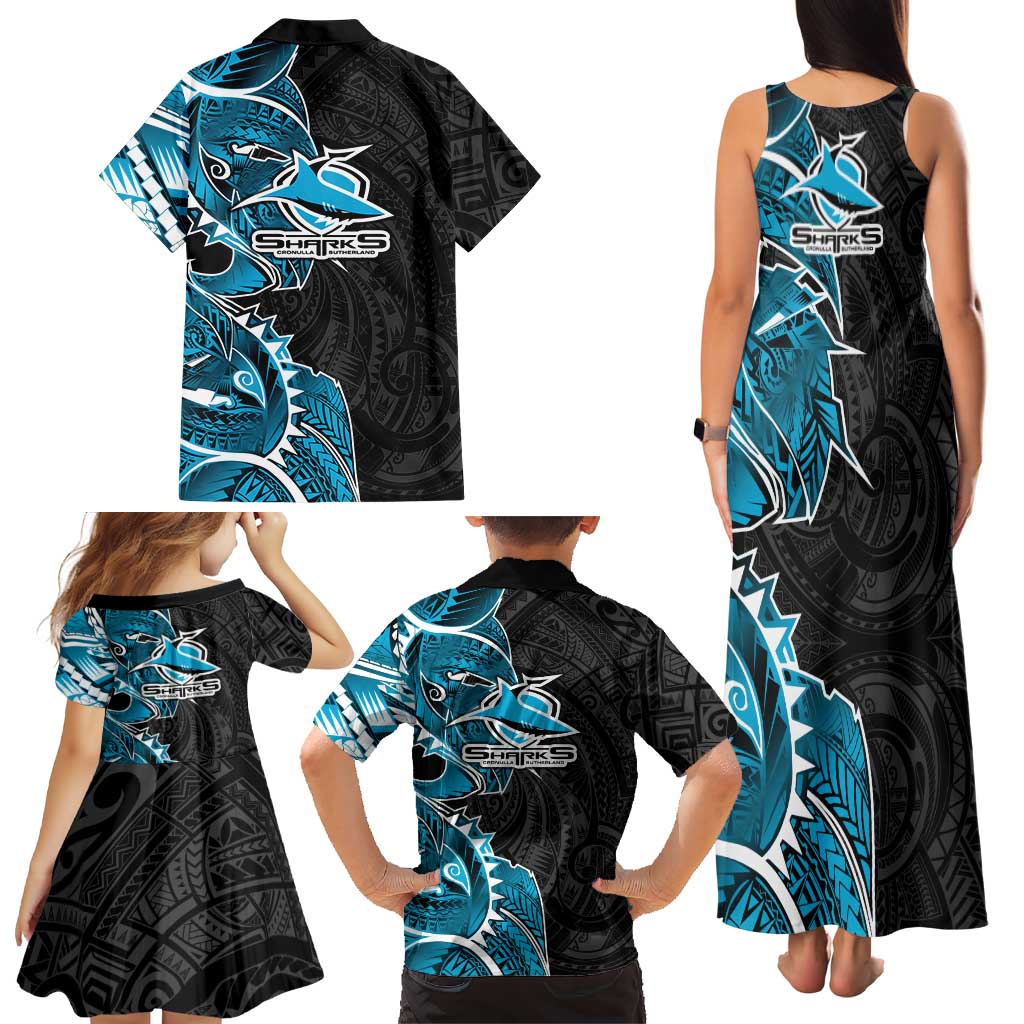 Cronulla Sharks Family Matching Tank Maxi Dress and Hawaiian Shirt Polynesian Tribal Tattoo Pacific Sport Art