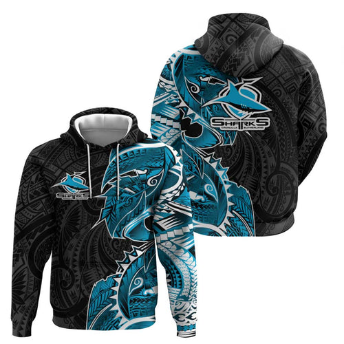 Cronulla Sharks Hoodie Polynesian Tribal Tattoo Pacific Sport Art