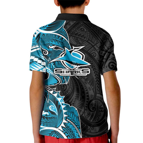 Cronulla Sharks Kid Polo Shirt Polynesian Tribal Tattoo Pacific Sport Art