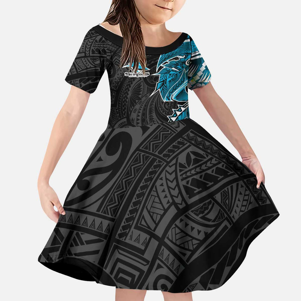 Cronulla Sharks Kid Short Sleeve Dress Polynesian Tribal Tattoo Pacific Sport Art