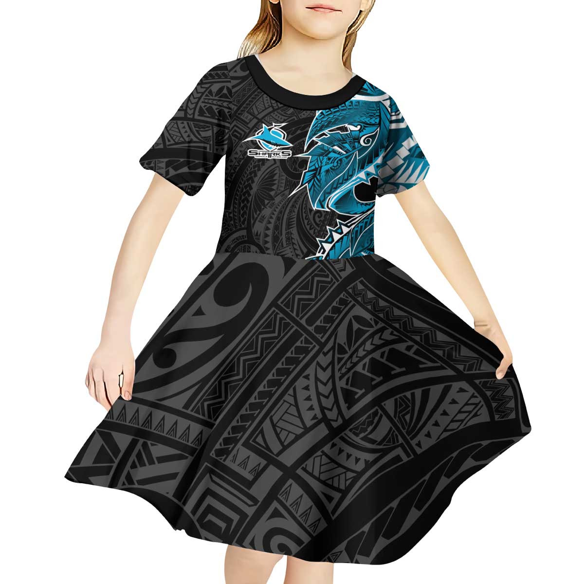 Cronulla Sharks Kid Short Sleeve Dress Polynesian Tribal Tattoo Pacific Sport Art