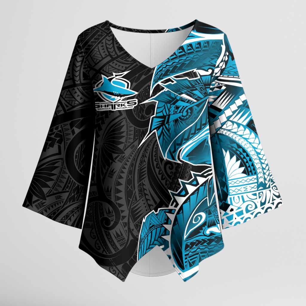 Cronulla Sharks Kimono Sleeve Blouse Polynesian Tribal Tattoo Pacific Sport Art