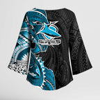 Cronulla Sharks Kimono Sleeve Blouse Polynesian Tribal Tattoo Pacific Sport Art