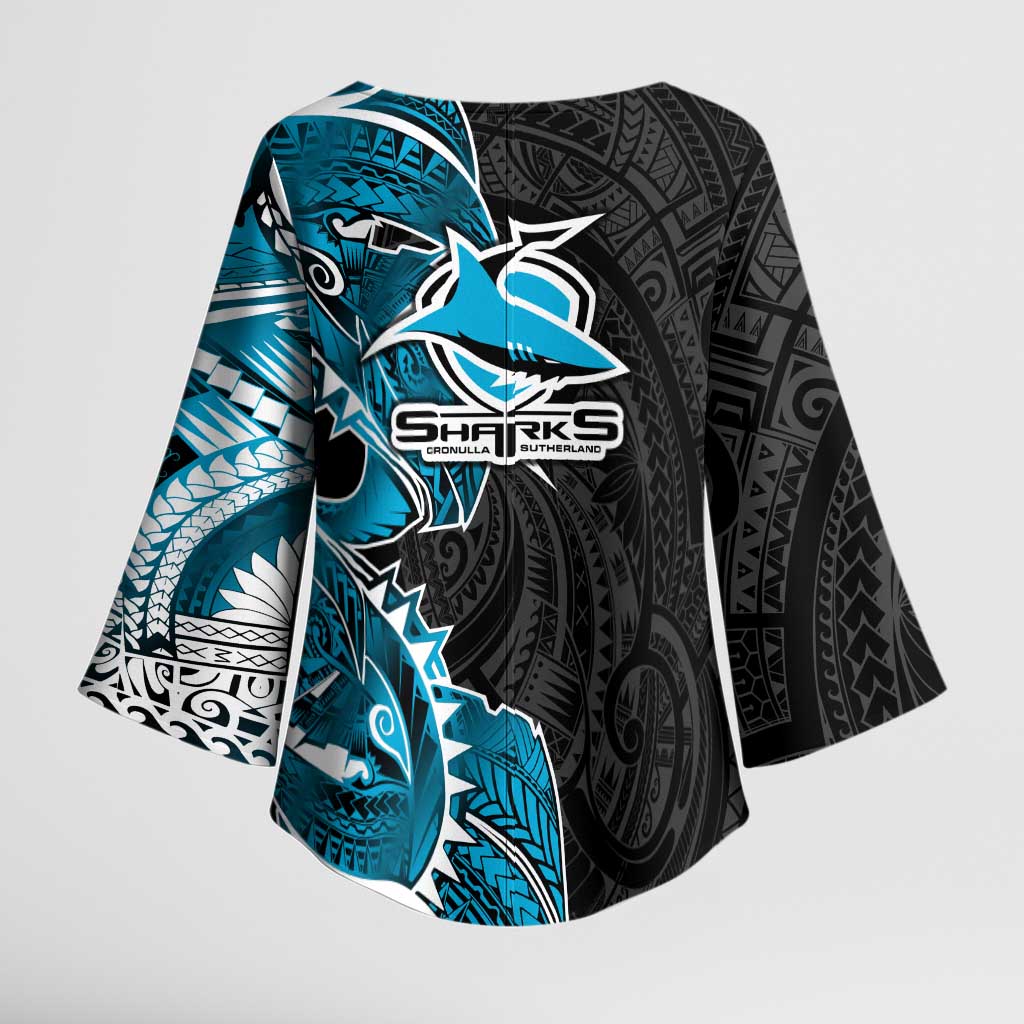 Cronulla Sharks Kimono Sleeve Blouse Polynesian Tribal Tattoo Pacific Sport Art