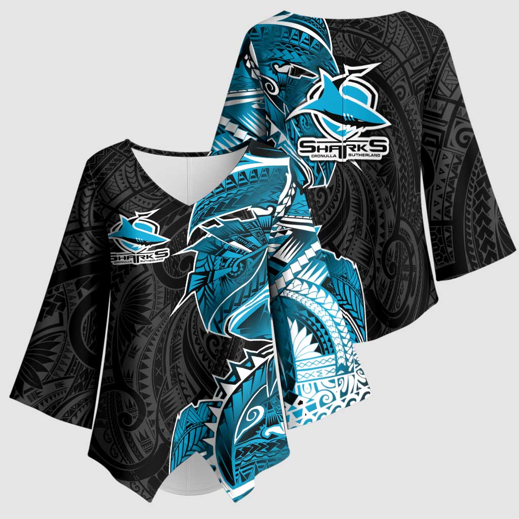 Cronulla Sharks Kimono Sleeve Blouse Polynesian Tribal Tattoo Pacific Sport Art