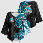 Cronulla Sharks Kimono Sleeve Blouse Polynesian Tribal Tattoo Pacific Sport Art