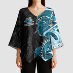Cronulla Sharks Kimono Sleeve Blouse Polynesian Tribal Tattoo Pacific Sport Art