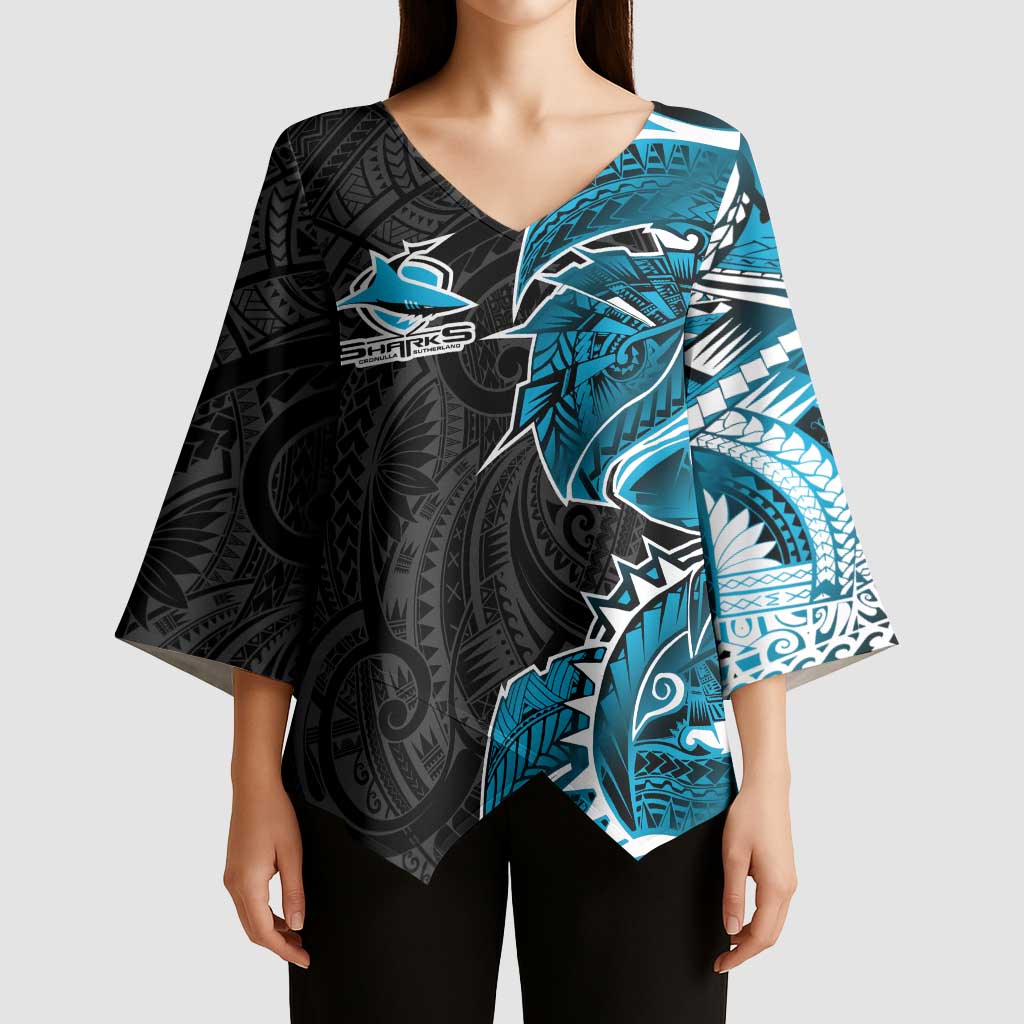 Cronulla Sharks Kimono Sleeve Blouse Polynesian Tribal Tattoo Pacific Sport Art