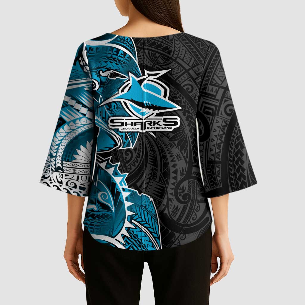 Cronulla Sharks Kimono Sleeve Blouse Polynesian Tribal Tattoo Pacific Sport Art
