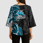 Cronulla Sharks Kimono Sleeve Blouse Polynesian Tribal Tattoo Pacific Sport Art
