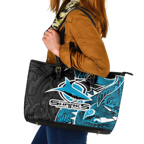 Cronulla Sharks Leather Tote Bag Polynesian Tribal Tattoo Pacific Sport Art