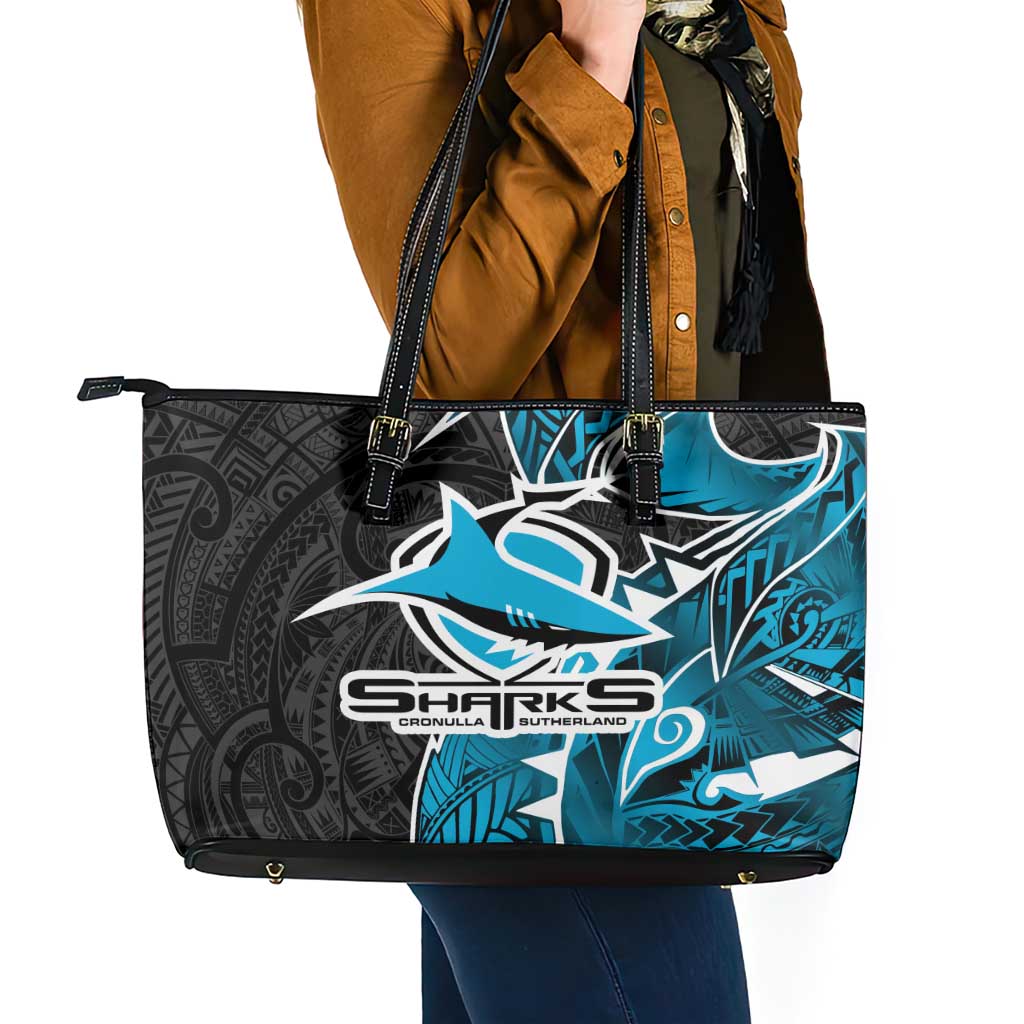 Cronulla Sharks Leather Tote Bag Polynesian Tribal Tattoo Pacific Sport Art