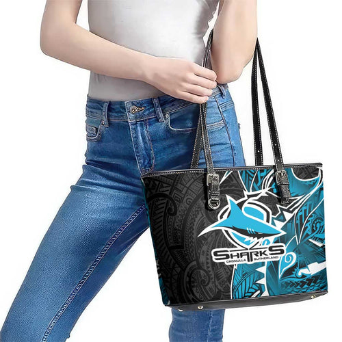 Cronulla Sharks Leather Tote Bag Polynesian Tribal Tattoo Pacific Sport Art