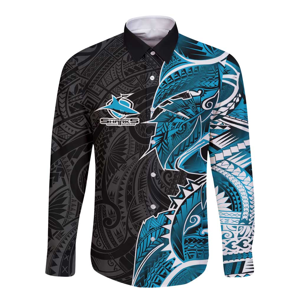 Cronulla Sharks Long Sleeve Button Shirt Polynesian Tribal Tattoo Pacific Sport Art