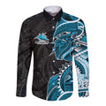 Cronulla Sharks Long Sleeve Button Shirt Polynesian Tribal Tattoo Pacific Sport Art