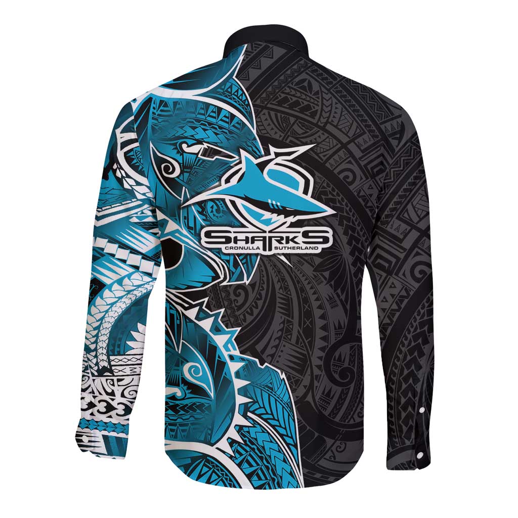 Cronulla Sharks Long Sleeve Button Shirt Polynesian Tribal Tattoo Pacific Sport Art