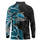 Cronulla Sharks Long Sleeve Polo Shirt Polynesian Tribal Tattoo Pacific Sport Art