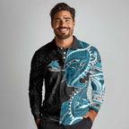Cronulla Sharks Long Sleeve Polo Shirt Polynesian Tribal Tattoo Pacific Sport Art