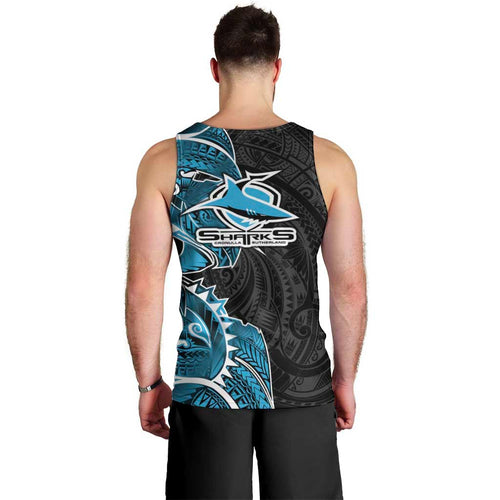 Cronulla Sharks Men Tank Top Polynesian Tribal Tattoo Pacific Sport Art