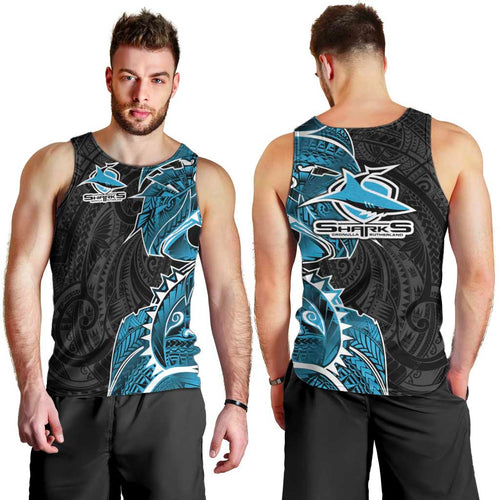 Cronulla Sharks Men Tank Top Polynesian Tribal Tattoo Pacific Sport Art