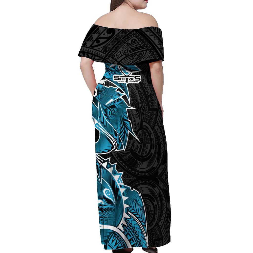 Cronulla Sharks Off Shoulder Maxi Dress Polynesian Tribal Tattoo Pacific Sport Art