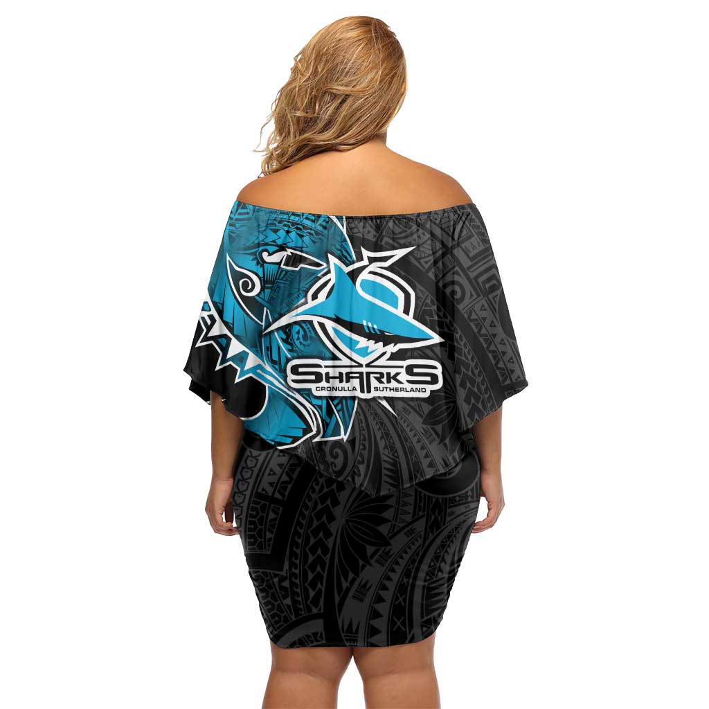 Cronulla Sharks Off Shoulder Short Dress Polynesian Tribal Tattoo Pacific Sport Art
