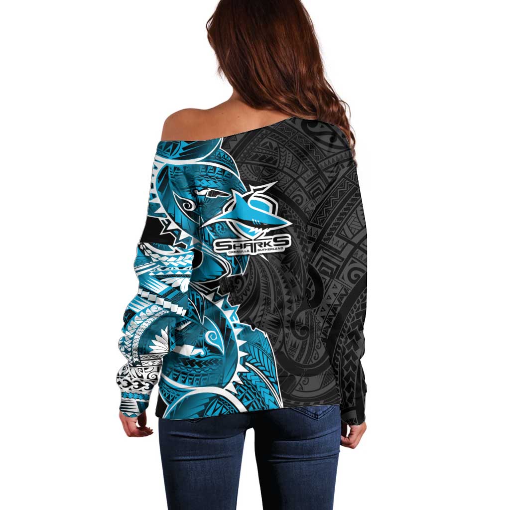 Cronulla Sharks Off Shoulder Sweater Polynesian Tribal Tattoo Pacific Sport Art