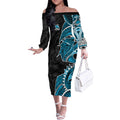 Cronulla Sharks Off The Shoulder Long Sleeve Dress Polynesian Tribal Tattoo Pacific Sport Art