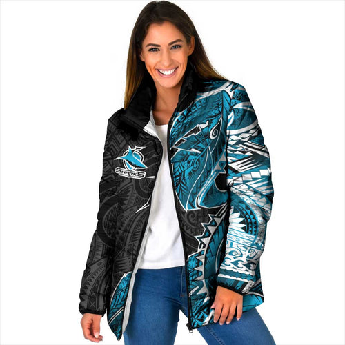 Cronulla Sharks Padded Jacket Polynesian Tribal Tattoo Pacific Sport Art