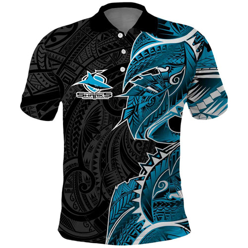Cronulla Sharks Polo Shirt Polynesian Tribal Tattoo Pacific Sport Art