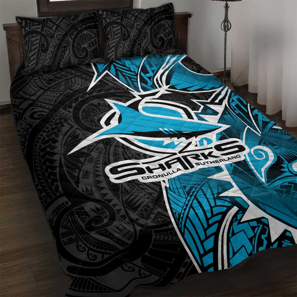 Cronulla Sharks Quilt Bed Set Polynesian Tribal Tattoo Pacific Sport Art