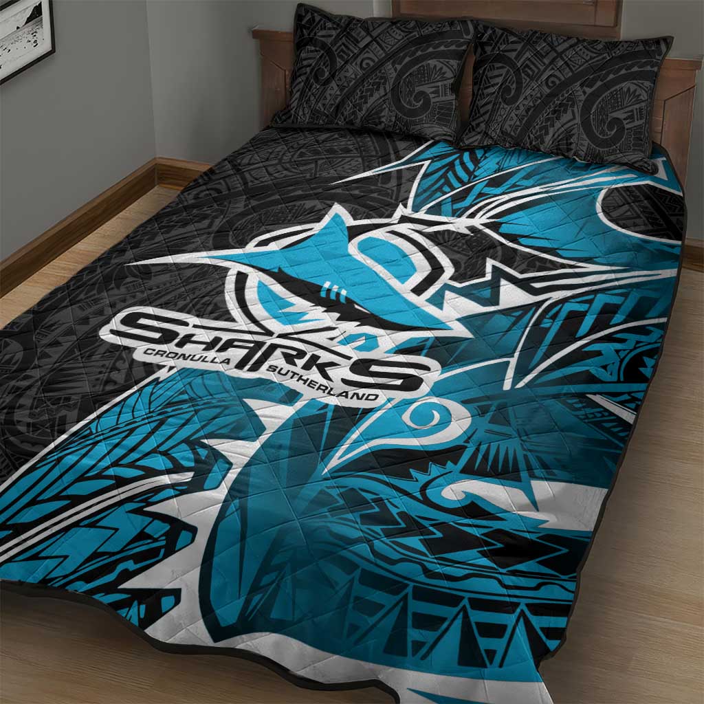 Cronulla Sharks Quilt Bed Set Polynesian Tribal Tattoo Pacific Sport Art