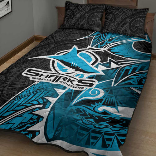 Cronulla Sharks Quilt Bed Set Polynesian Tribal Tattoo Pacific Sport Art