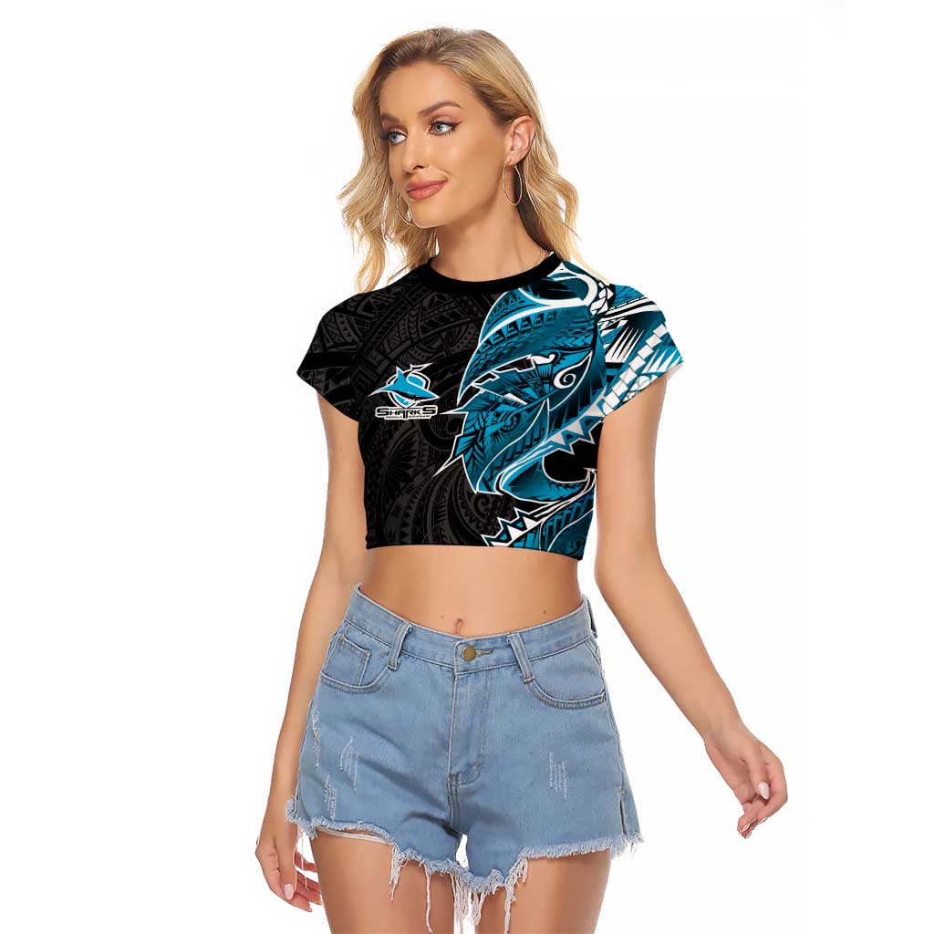 Cronulla Sharks Raglan Cropped T Shirt Polynesian Tribal Tattoo Pacific Sport Art