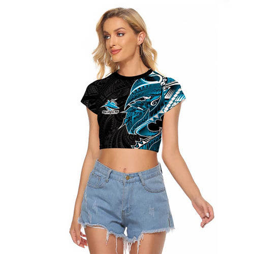 Cronulla Sharks Raglan Cropped T Shirt Polynesian Tribal Tattoo Pacific Sport Art