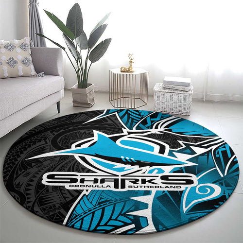 Cronulla Sharks Round Carpet Polynesian Tribal Tattoo Pacific Sport Art