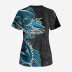 Cronulla Sharks Scrub Top Polynesian Tribal Tattoo Pacific Sport Art