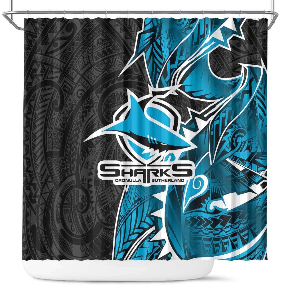 Cronulla Sharks Shower Curtain Polynesian Tribal Tattoo Pacific Sport Art