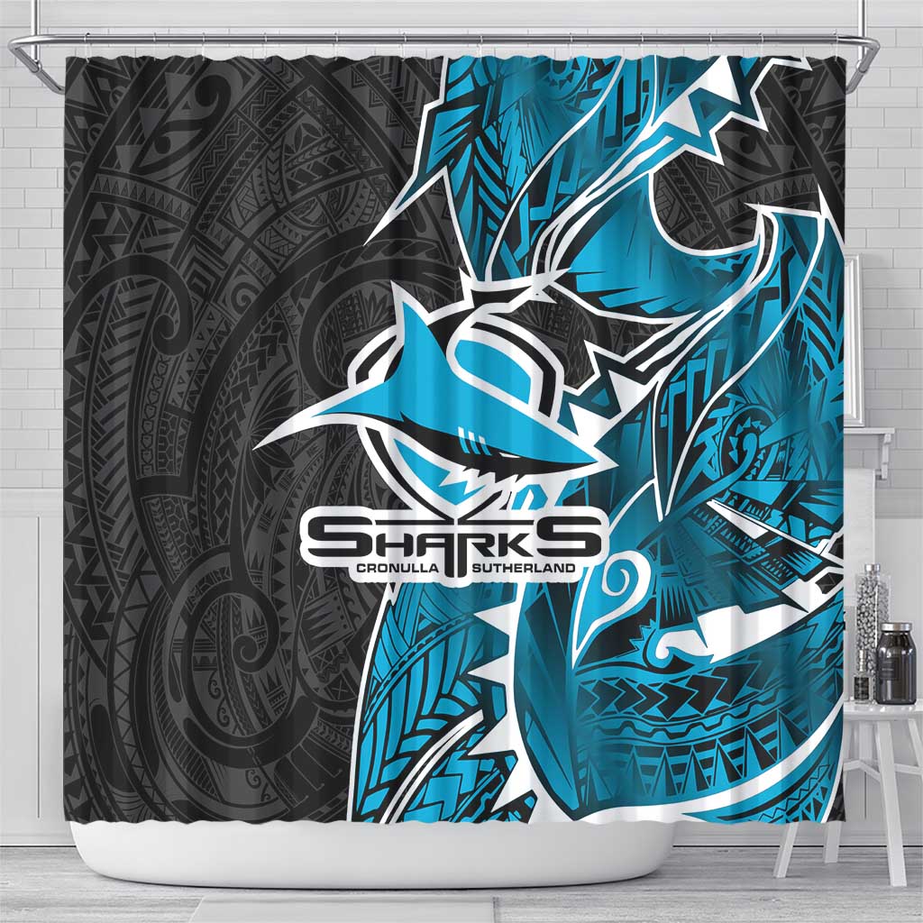 Cronulla Sharks Shower Curtain Polynesian Tribal Tattoo Pacific Sport Art