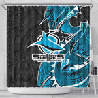 Cronulla Sharks Shower Curtain Polynesian Tribal Tattoo Pacific Sport Art