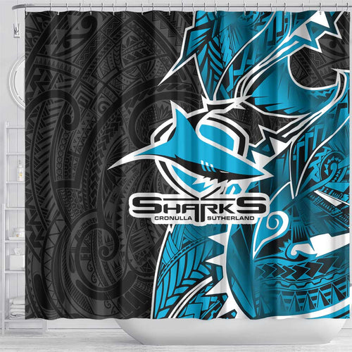 Cronulla Sharks Shower Curtain Polynesian Tribal Tattoo Pacific Sport Art