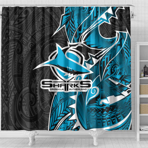Cronulla Sharks Shower Curtain Polynesian Tribal Tattoo Pacific Sport Art