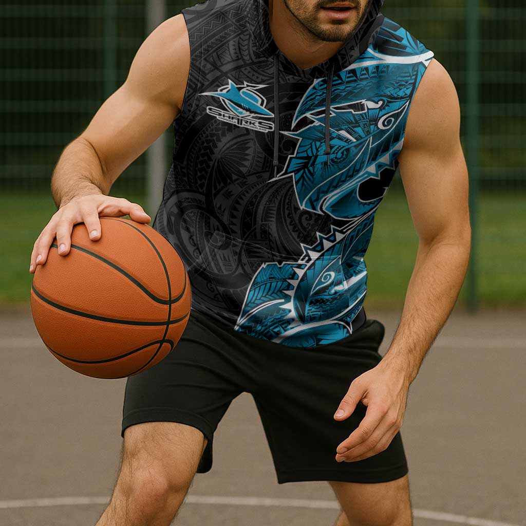 Cronulla Sharks Sleeveless Hoodie Polynesian Tribal Tattoo Pacific Sport Art
