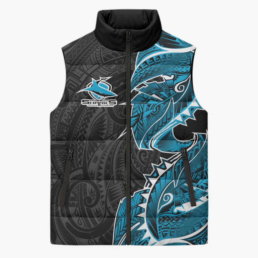 Cronulla Sharks Sleeveless Puffer Jacket Polynesian Tribal Tattoo Pacific Sport Art